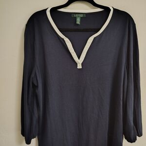 Ralph Lauren Women's Top in Navy with White Accents Size XL